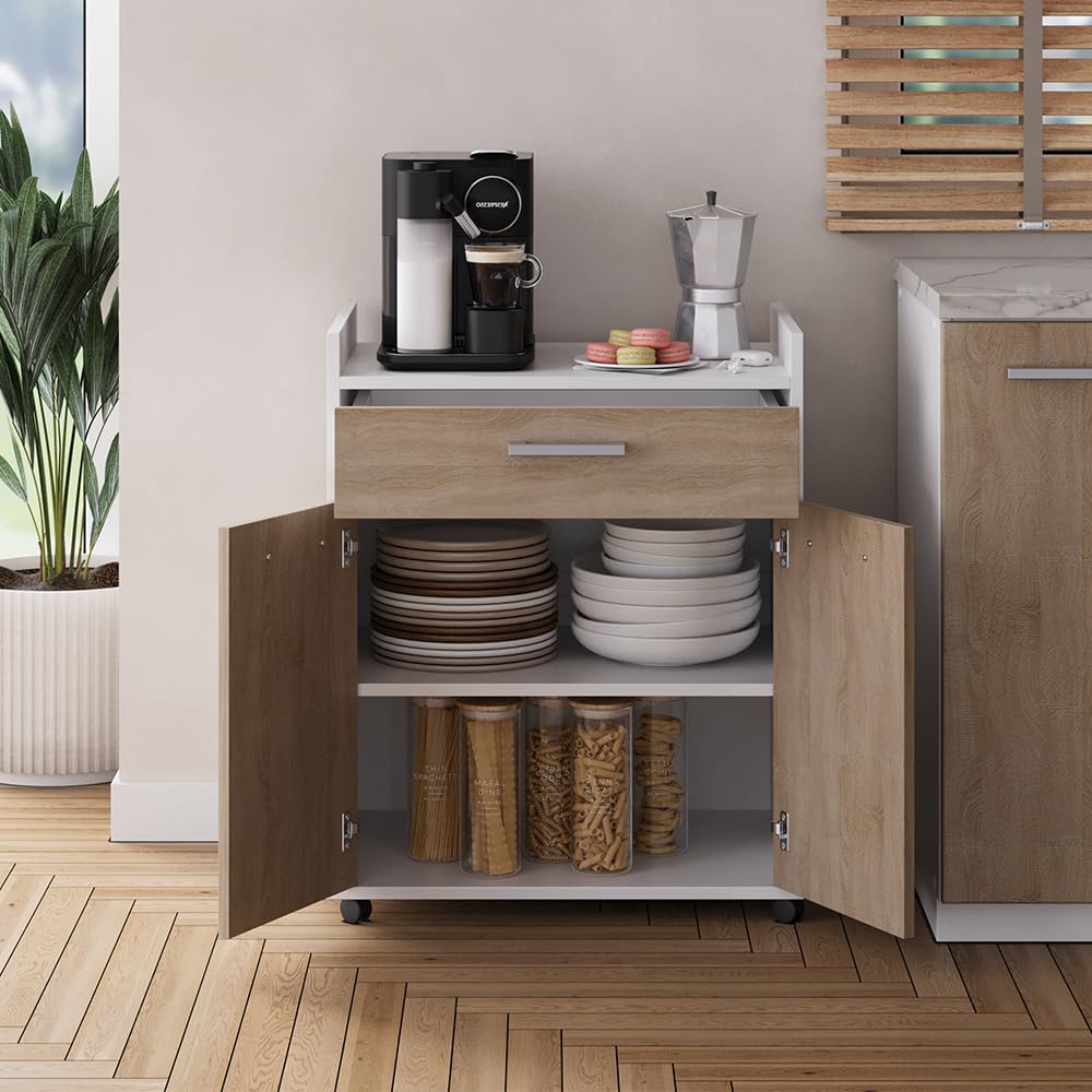 Vicco Rollcontainer Ansel, Weiß/Sonoma, 60 x 40 cm mit Schubladen, auf Rollen fahrbar für Flexible Nutzung im Arbeitsbereich