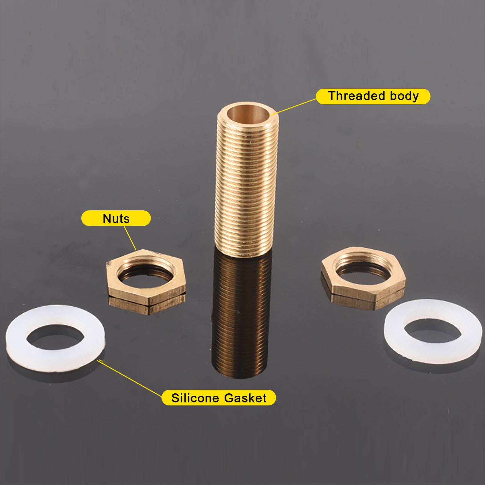 Raccordo in ottone, G3/4, maschio, adattatore per tubo, con guarnizioni in silicone, per serbatoi d'acqua, ottone, tono oro, adatto per aperture da 21 a 26 cm (5 pezzi G3/4)