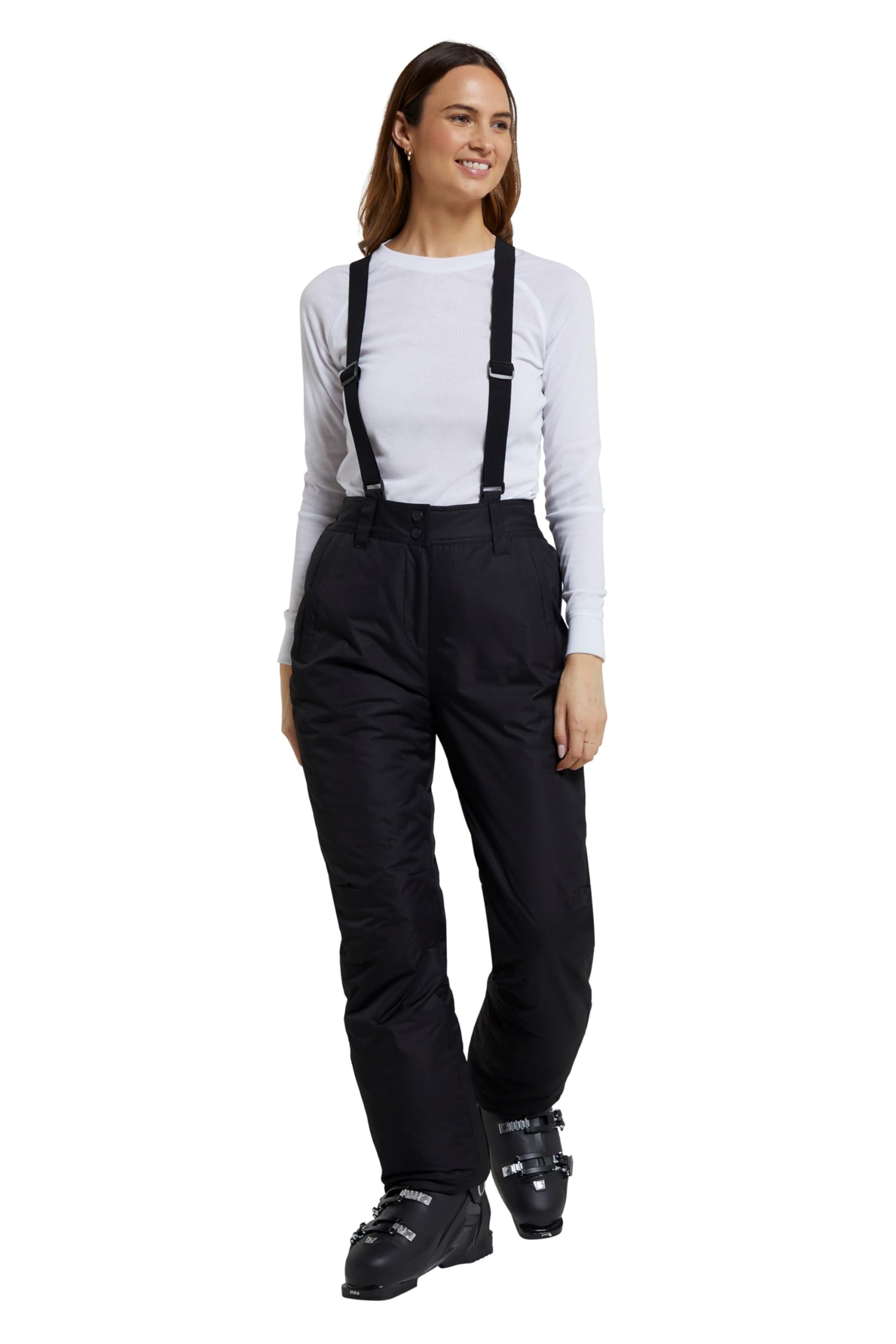 Mountain Warehouse Women's Black Moon Slim Leg Ski Pant - Water-Resistant Trousers In Rip Stop Fabric With Detachable Braces & Ankle Zips - Best For Skiing & Winter Sports 20 Plus