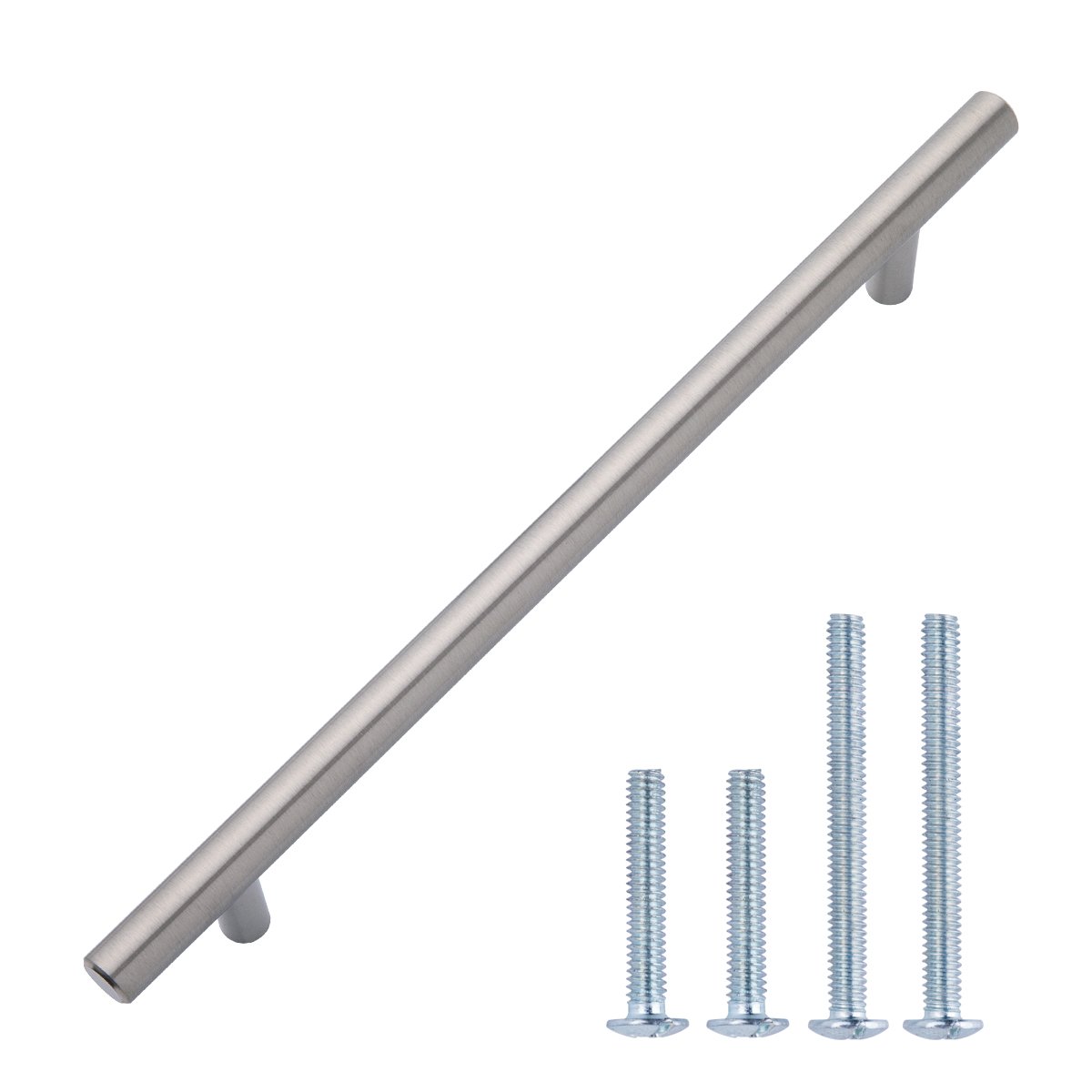 Amazon Basics Euro Bar Cabinet Handle (1/2-inch Diameter), 11.19-inch Length (8.82-inch Hole Center), Satin Nickel, 50-Pack