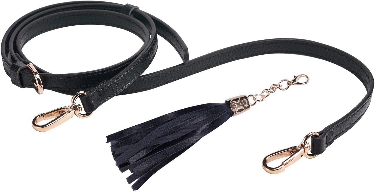 LIVE UP Full Grain Genuine Leather Adjustable Replacement Strap for Cross Body Bag Purse, 43-51 Inches, 4# Black-gold Buckles With Tassel, 1/2" x43"-51"(WxL)