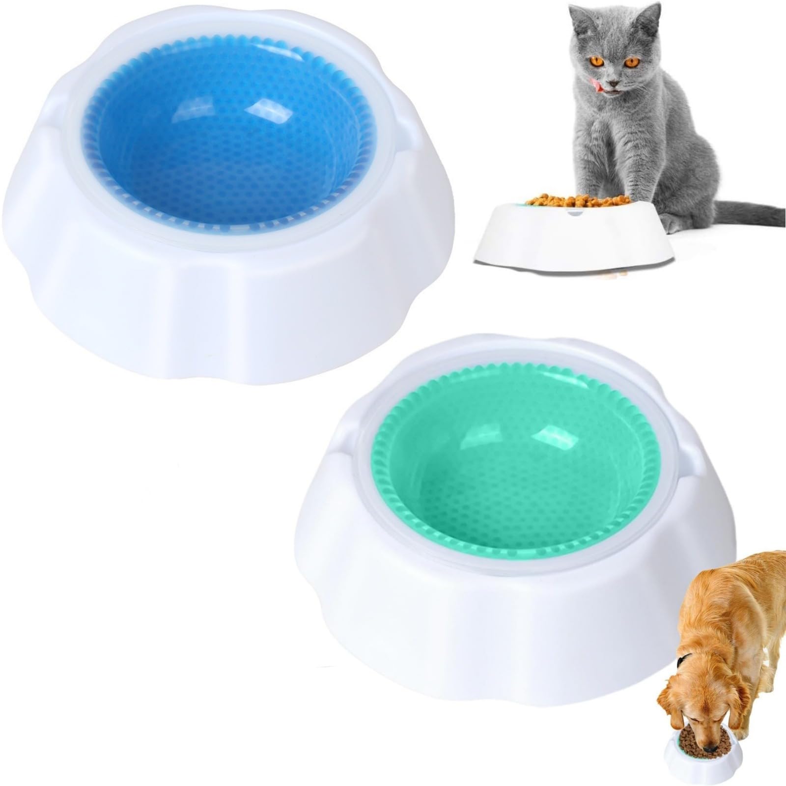 Confezione da 2 ciotole refrigeranti per animali domestici, ciotola estiva (con perle di condensazione), ciotola refrigerante per gatti e cani, stazione refrigerante per animali domestici, ciotola per