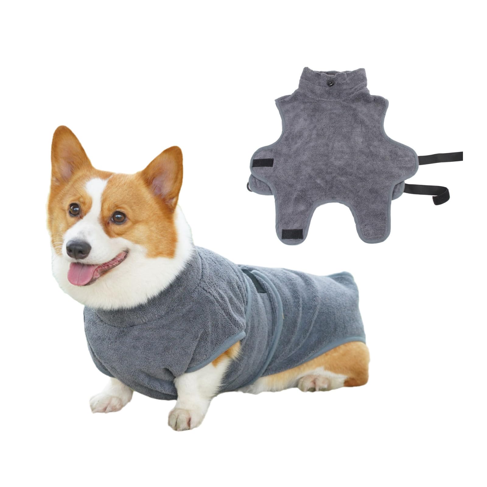 Bathrobe De Chien Serviette De Bain pour Chiens Réglable Strong Absorbant Microfibre Microfibre Derreau À Séchage Pandon Serviette pour Les Chiens De Séchage Chats PTS-Gray-XL