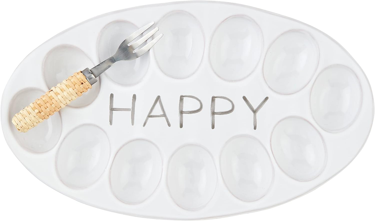 Mud Pie Happy Deviled Egg Tray Set, White, 13" x 7.25"