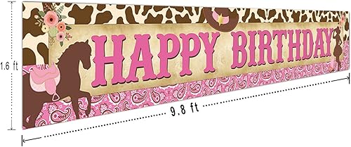 Miniatura 2 de CHXSM Cartel grande de feliz cumpleaños del oeste, suministros para fiestas temáticas de vaquera, decoraciones del salvaje oeste, fondo de fotos