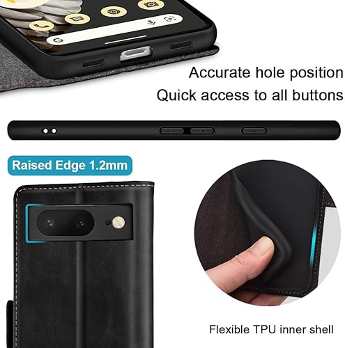 Miniatura 5 de KEZiHOME Funda para Google Pixel 8, piel auténtica bloqueo RFID Funda tipo cartera con tarjetero y función atril con función atril para Google Pixel