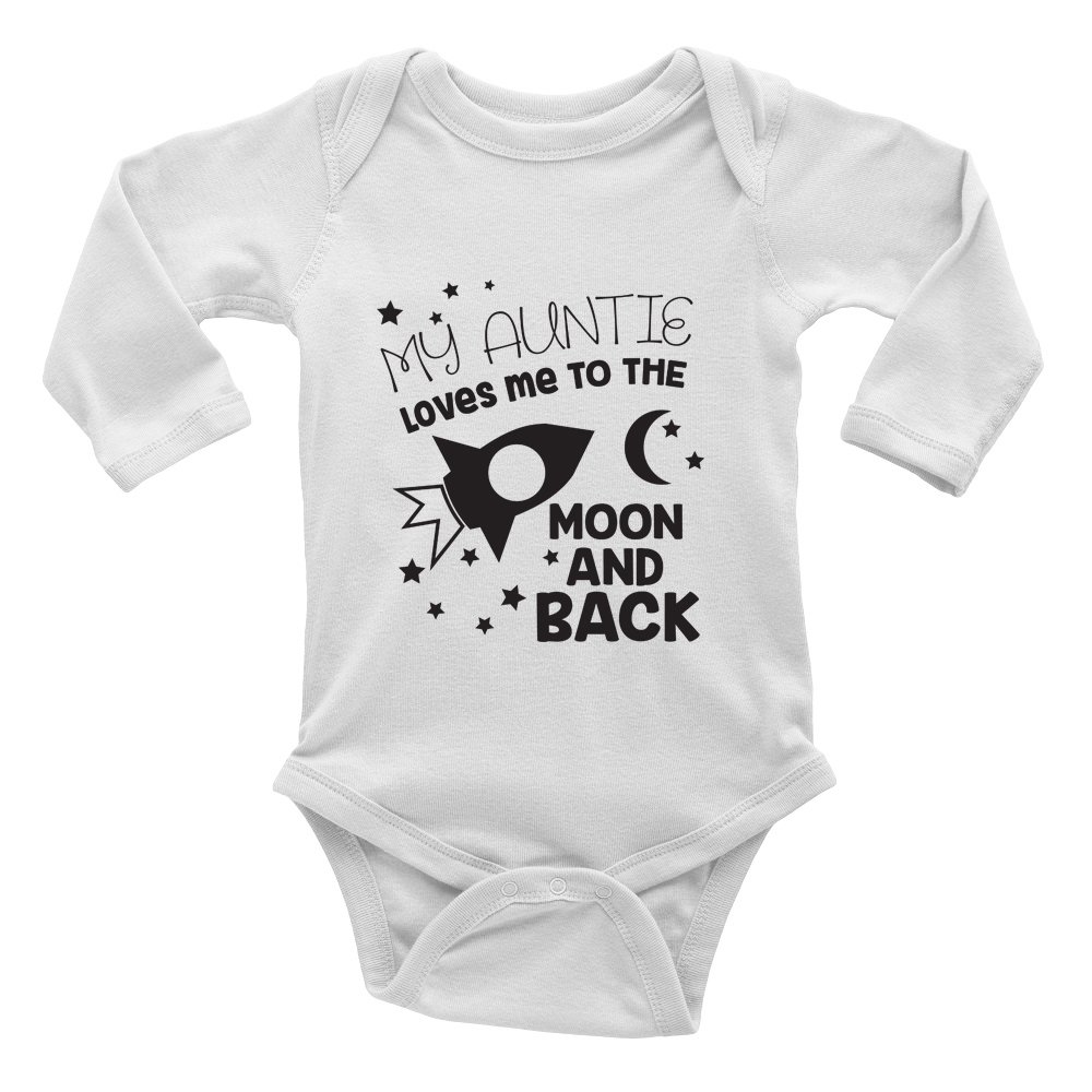My Auntie Loves me to The Moon and Back Cute Boys and Girls Long Sleeve Baby Vest Bodysuit White