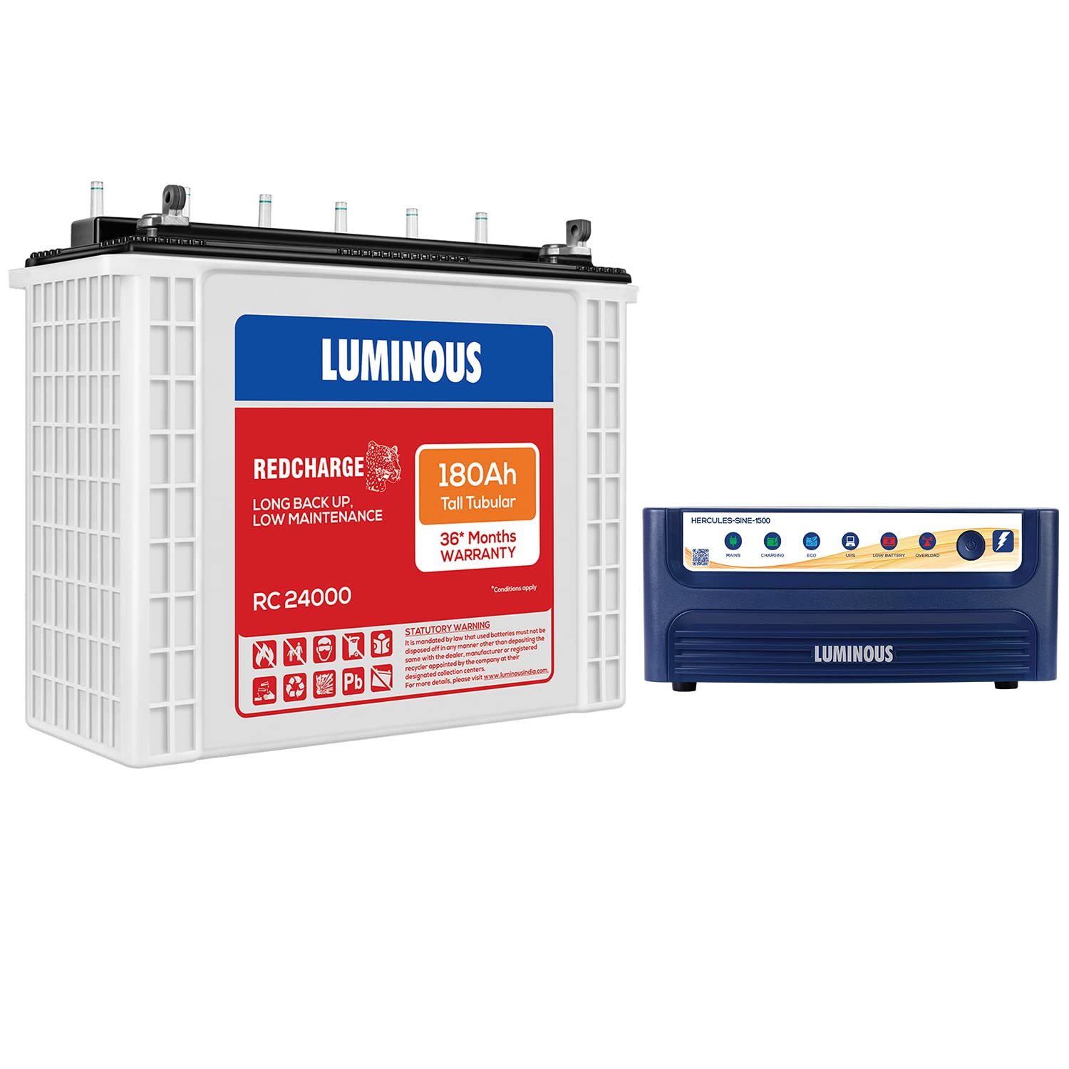 Luminous Inverter & Battery Combo (Hercules 1500 Pure Sine Wave 1400VA/12V Inverter with RC24000 Tall Tubular 180Ah Battery) for Home, Office & Shops-image-15