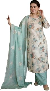 ANNI Designer Kurta Sets for Women Viscose Printed | Kurta Palazzo Dupatta Set | Straight Kurti Set for Women | Round Neck... Price In India
