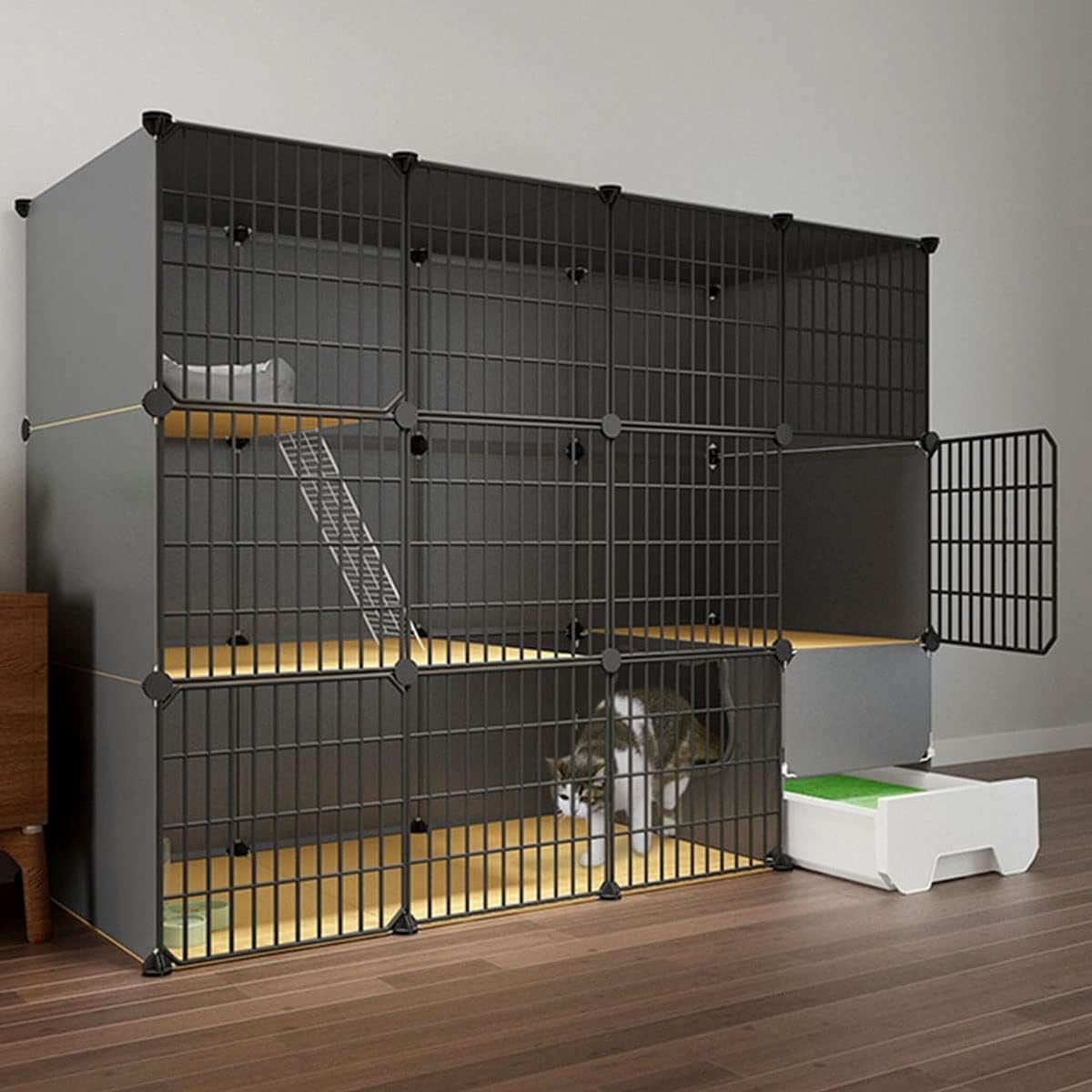 Parc pour chat d'intérieur avec grandes niches pour salon moderne