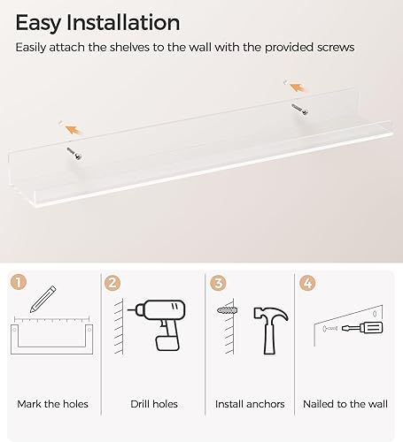 Miniatura 4 de HBlife Estantería flotante de pared invisible de 24 pulgadas para niños y guardería, estantes acrílicos transparentes de 16 pulgadas con espacio