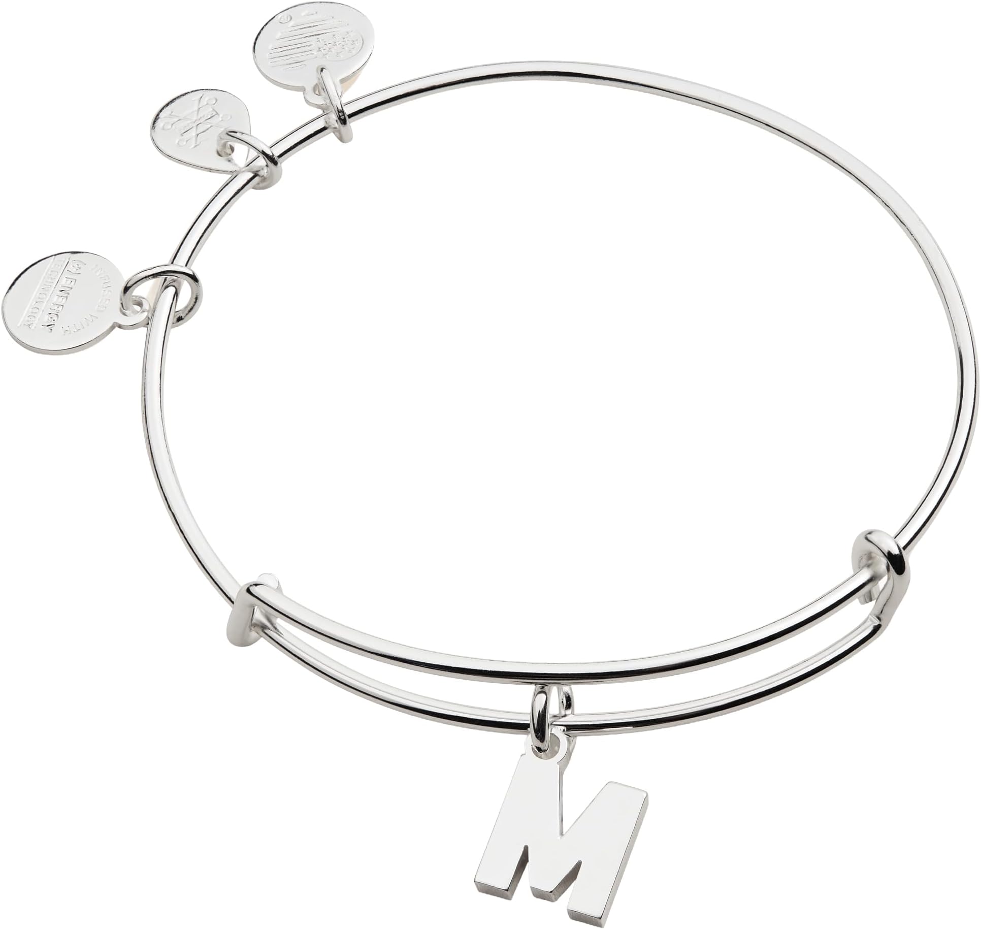 Expandable Bangle for Women, Initials A to Z Letter Charms, Shiny Finish, 2 to 3.5 in