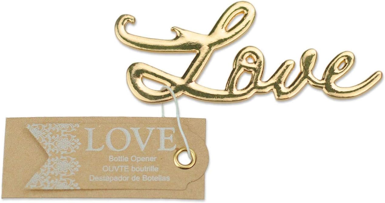IBWell 50 pcs Gold Bottle Openers Wedding Favors Decorations, Kraft Paper Label Card Tag, Love Shaped, Party Supplies