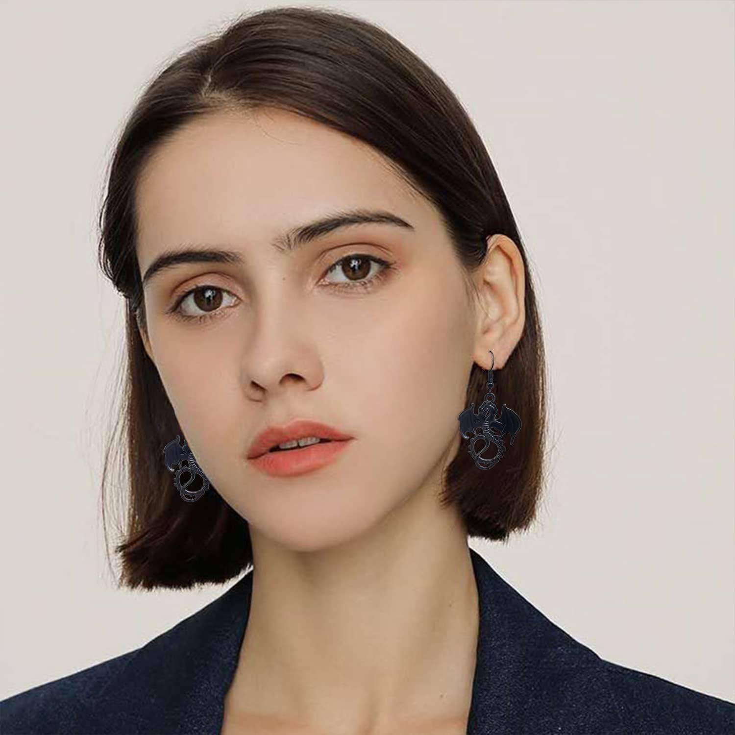 Gold Dinosaur Fantasy Statement Dragons Earrings Gothic Unique Animal Drop Dangle Earrings Mystical Moon Jewelry For Women(black) - Image 2