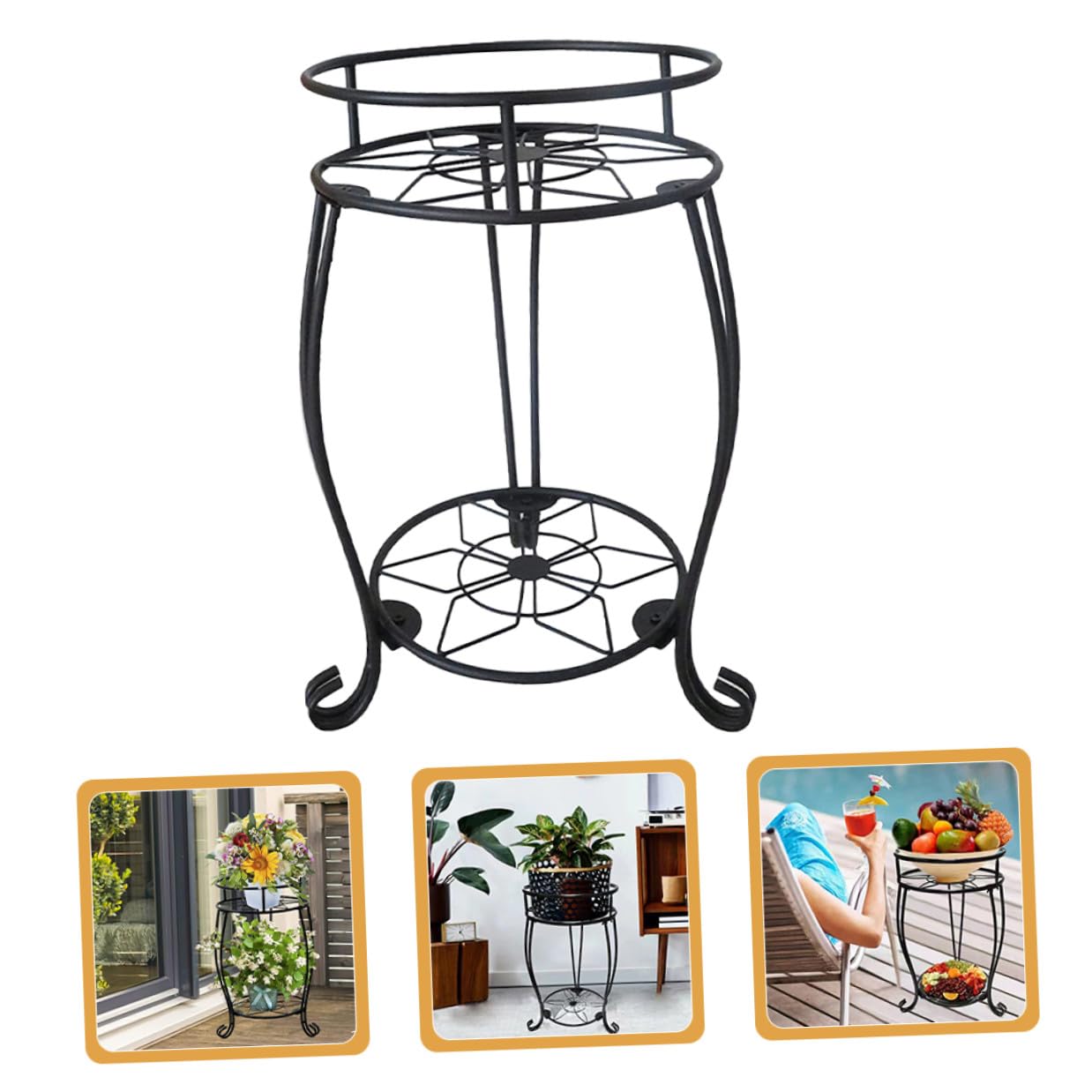Supporto per Fioriera in Ferro Battuto 2 Livelli Portavasi da Terra Robusto e Smontabile per Piante da Interno ed Esterno, Scaffale Rustico per Veranda, Patio, Balcone e Giardino