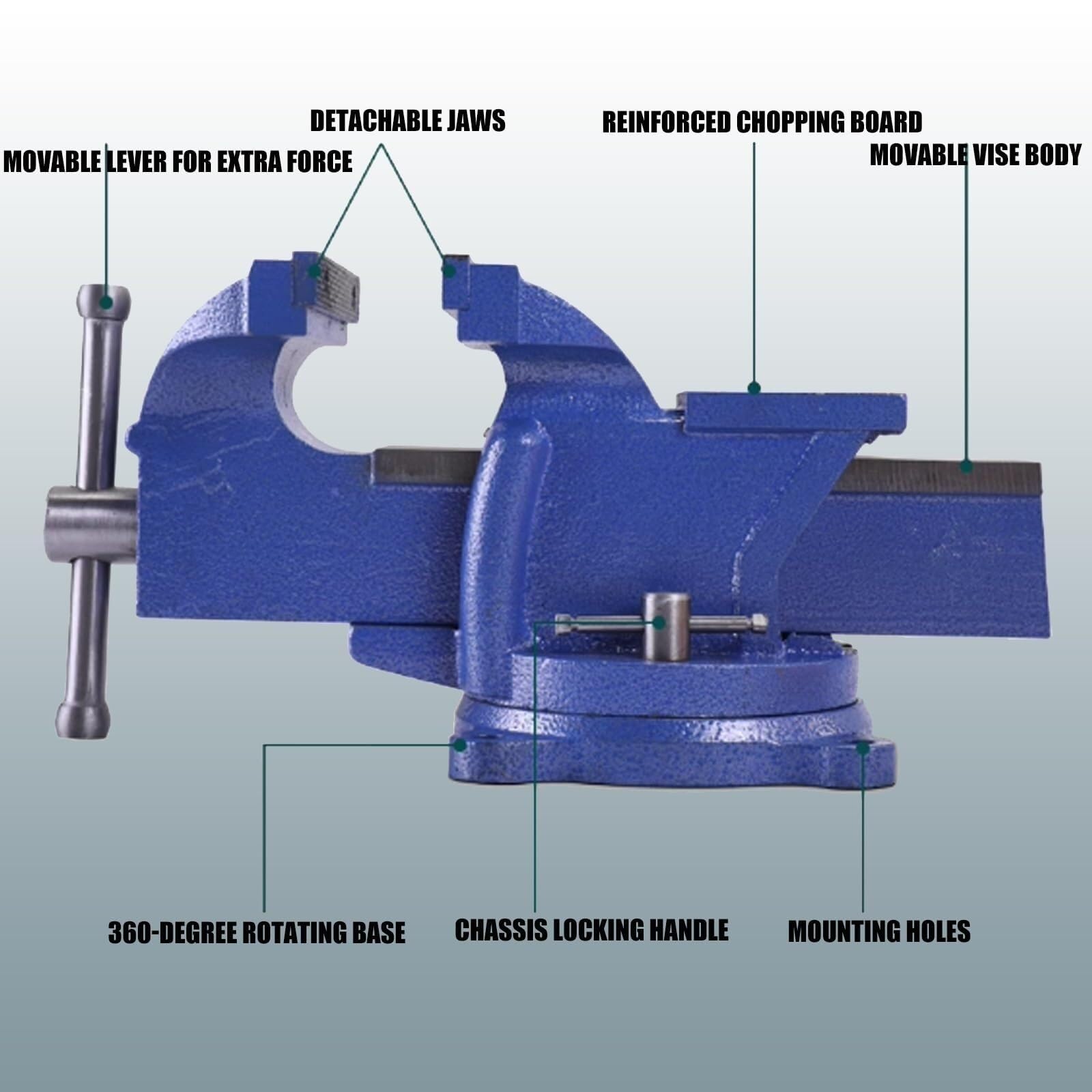Générique Étau d'établi Robuste avec Base pivotante, mâchoires antidérapantes, Pince Durable pour Le Travail du Bois et Le Traitement des métaux, Haute précision pour Les Artisans