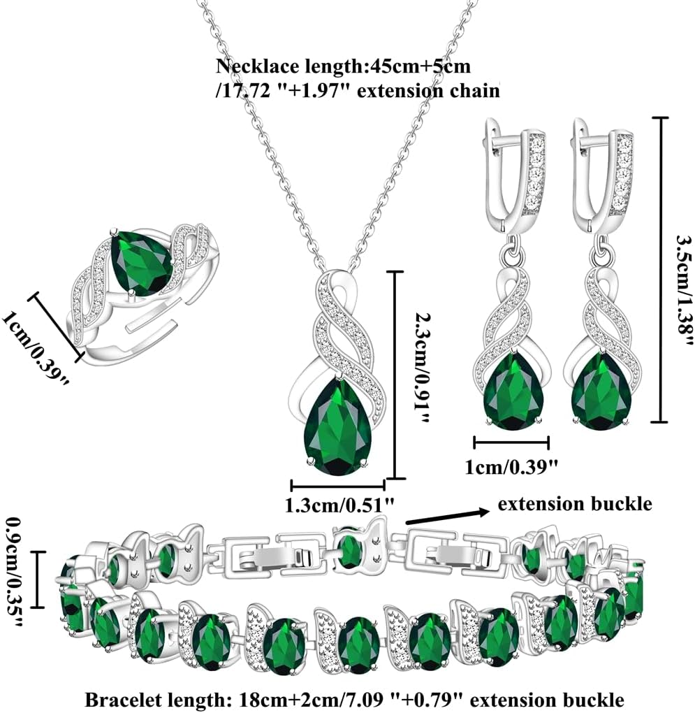LMXXVJ Jewelry Set for Women,Teardrop Cubic Zirconia Necklace Earrings Adjustable Ring Bracelet Jewelry Set Formal Jewelry Gift - Image 6