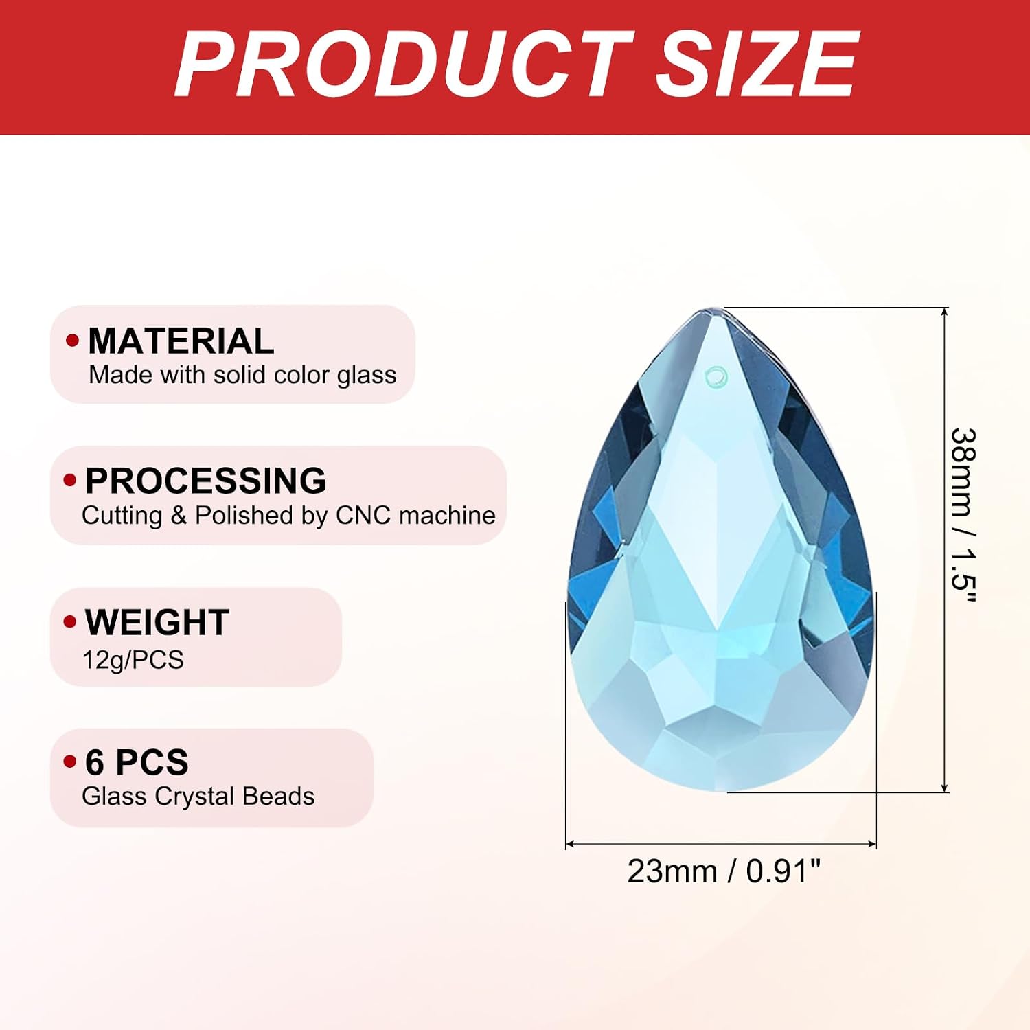 PATIKIL K9 Crystal Teardrop Pendants Oval Beads, 6 Pack 38mm Chandelier Prisms Parts Hanging Beads DIY Lamp for Arts Crafts Decoration, Navy Blue image 2