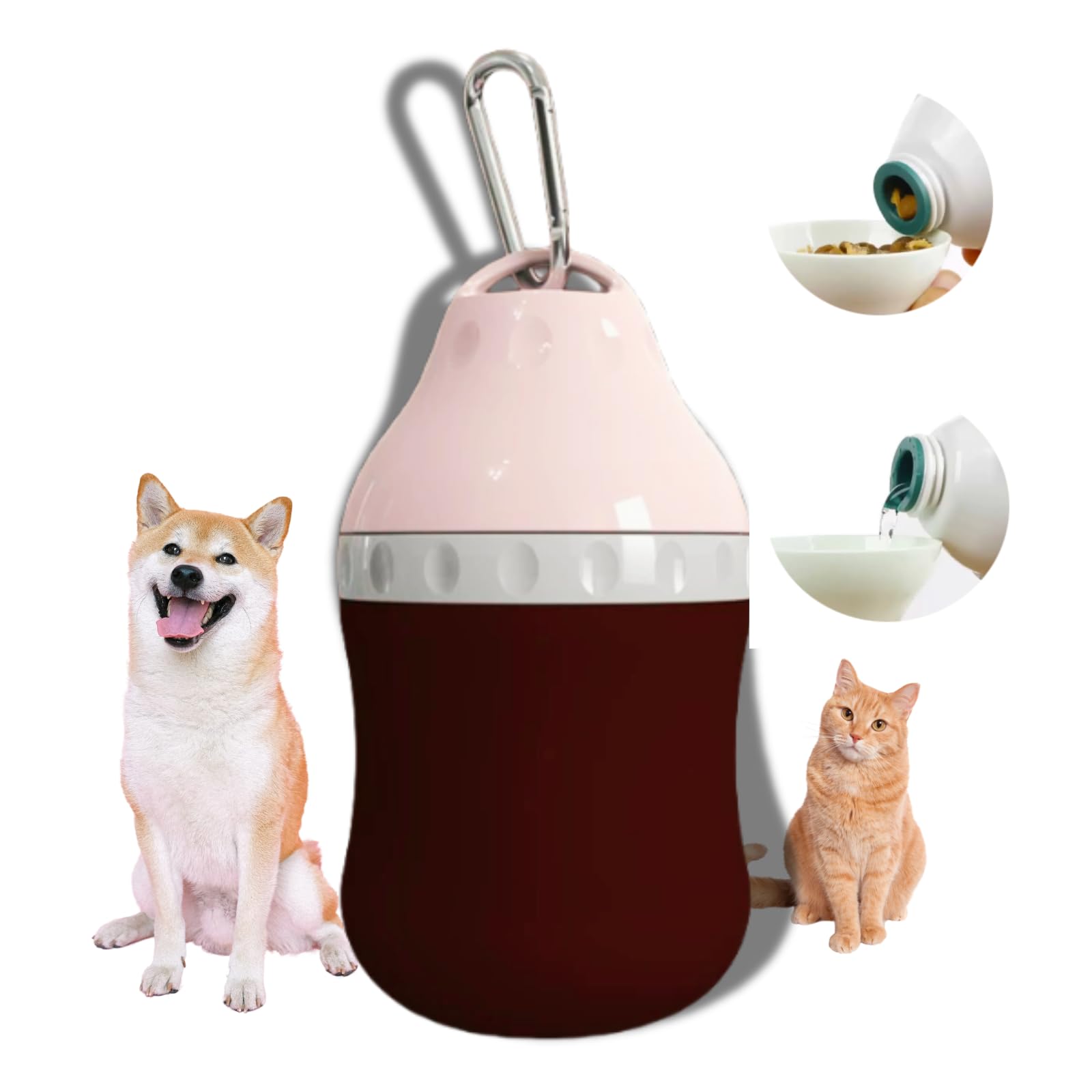 Dog Water Bottle, Silicone Portable Pet Waterdrop, Food Cup, Outdoor, Camping, Travel，400ml capacity (peach powder)