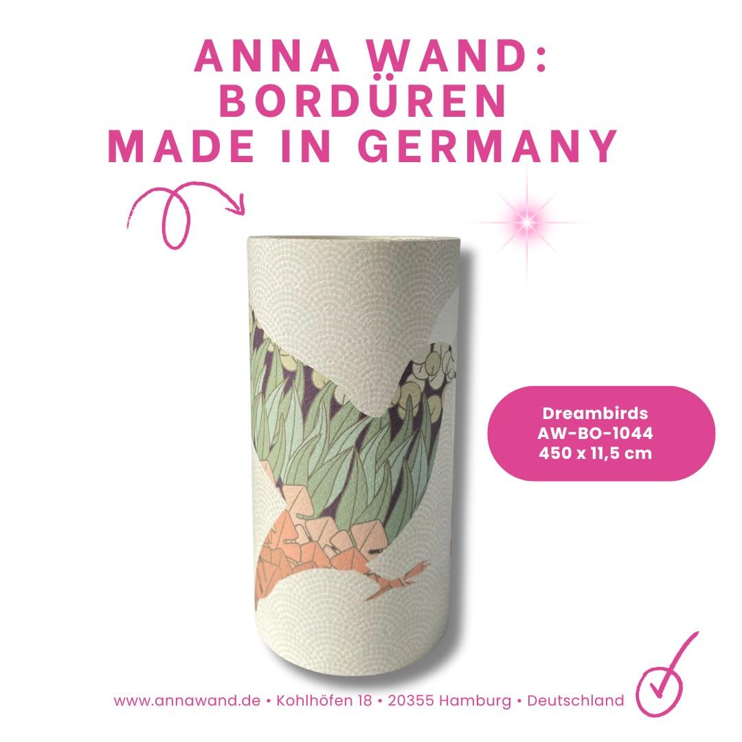 ANNA WAND Kinderzimmer Bordüre selbstklebend I Made in Germany I Tapetenbordüre 450 x 11,5 cm I Wandtattoo Mädchen & Junge I DREAM BIRDS Vögel