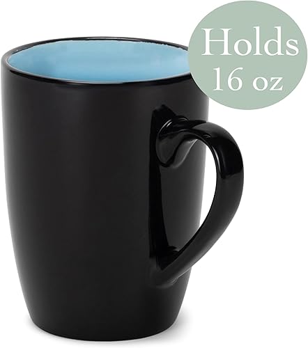 Miniatura 3 de Elanze Designs Color Pop - Juego de 4 tazas de cerámica brillante de 16 onzas, color azul pálido y negro