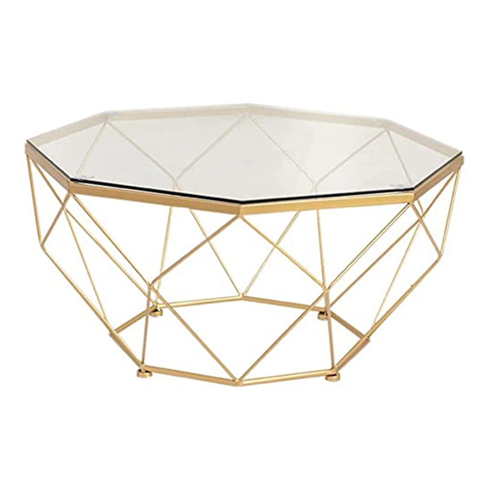Round Coffee Table Tempered Glass Coffee Table Coffee Table Modern Wrought Iron Living Room Side Table Balcony Leisure Table, 57 x 45CM, Gold/Black (Color : Gold)