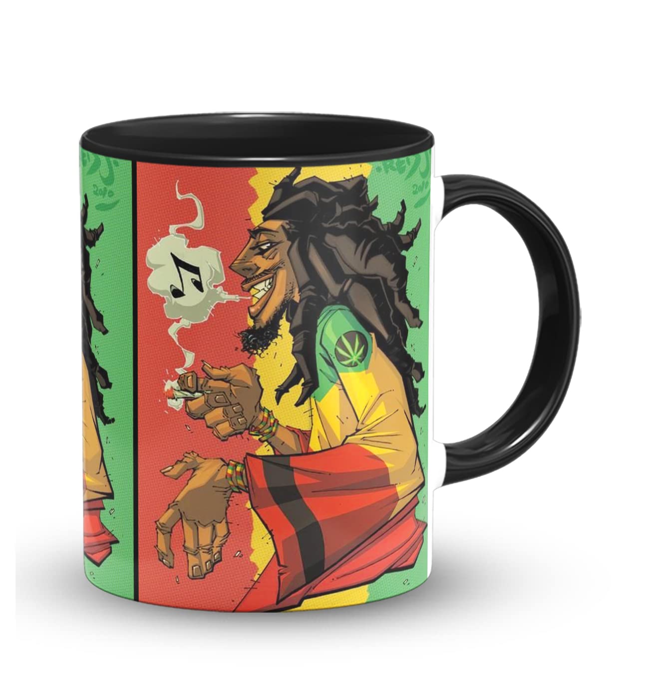 Bob Marley Printed Inside Black Mug with Print | Robert Nesta Marley OM Coffee Mug 11oz | Milk Mug This Mug is Microwave and Dishwasher Safe 330ml | MUG-297