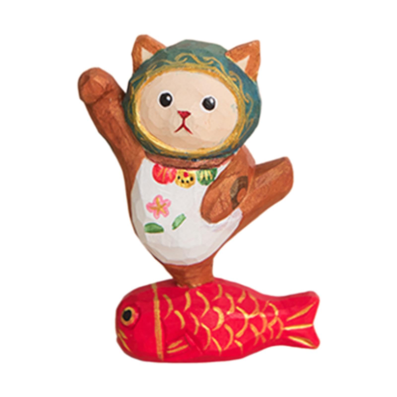 Wooden Cat Fish Statue Gift Decorative Ornament for Bookshelf Indoor Bedroom Brown|Home D?©Cor|Figurines