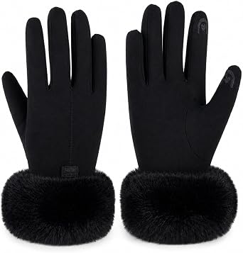 Women's Touch Screen Gloves Faux Suede Full Finger with Warm Plush Lining