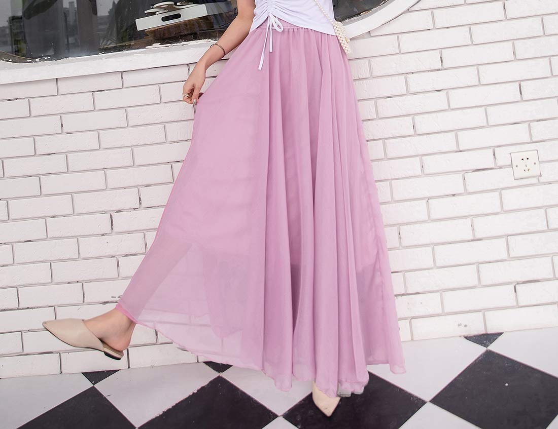 Damen Maxirock böhmischen Chiffon Lang Rock Hohe Taille Festlich Rock Hochzeit Casual Pleated Rock Sommer Strandrock