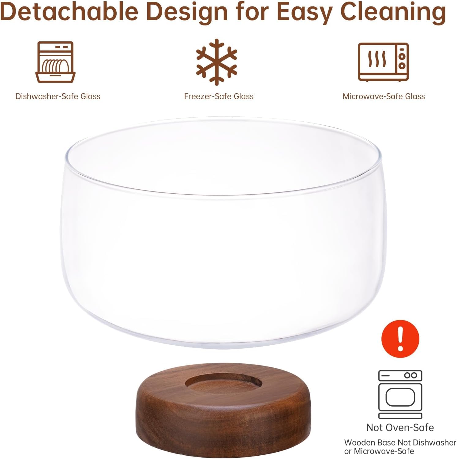 NiHome Cuenco de cristal con base de madera (extra grande)