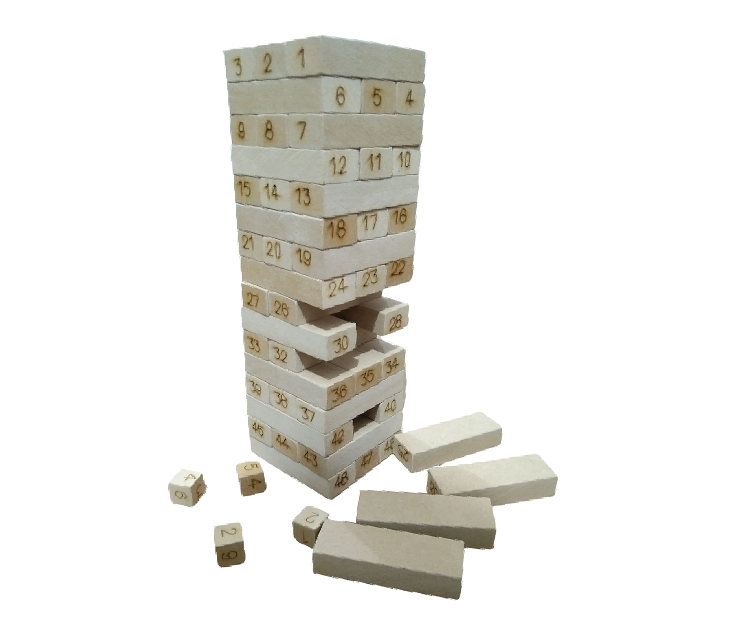 Wooden Tumbling Tower Number with Dice: A Fun and Challenging Game for All Ages| A Classic Game for Family Fun and Bonding