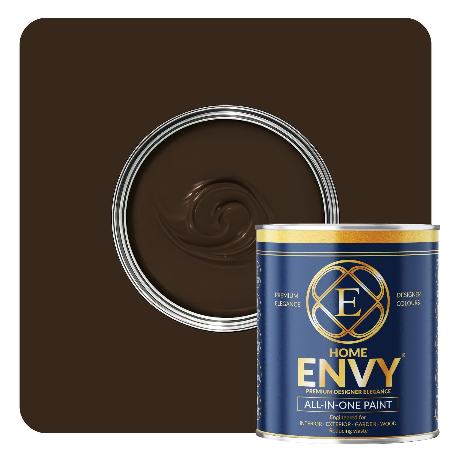 ENVY All-in-One Paint - High Coverage Paint for Interior & Exterior Walls, Wood & Furniture | Multi Surface Paint & Primer | Designer Colours For All Walls - Dark Chocolate - 1L - Matt
