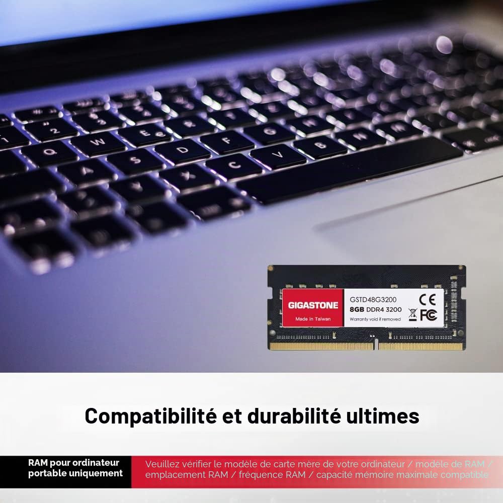 【DDR4 RAM Mise à Niveau pour Portable】 GIGASTONE 8Go DDR4 3200MHz(2933MHz Or 2666MHz) PC4-25600(PC4-23400/21300) CL22 1.2V SODIMM 260pin UnbuffeRouge Non ECC Mémoire Haute Performance