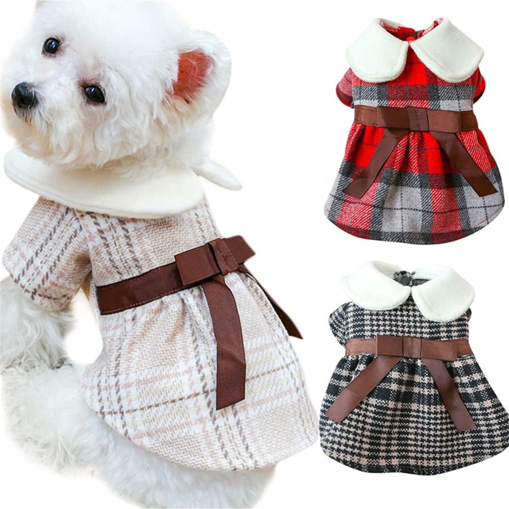 Pet Warm Cloth Bowknot Plaid Skirt Winter and Autumn Dog Dress Coat Puppy Clothing Teddy Poodle Clothing (Color : A Size : M Code) (B S code)