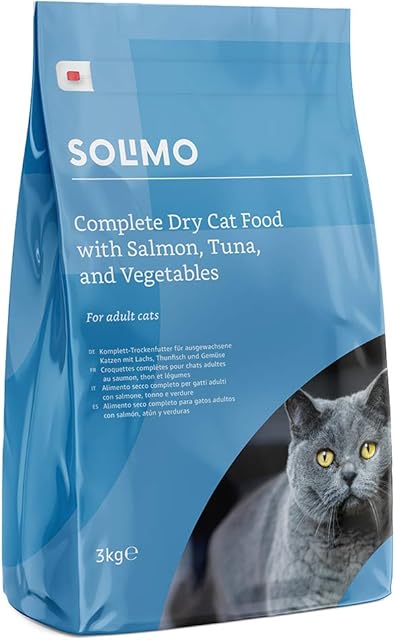 Amazon Brand - Solimo Complete Dry Cat Food, Salmon, Tuna, and Vegetables, 1 pack of 3kg