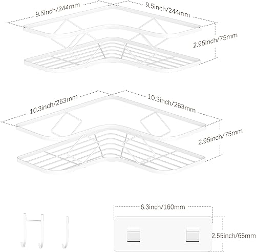 Miniatura 2 de Kadolina Estante grande de esquina para ducha, paquete de 2 estantes organizadores adhesivos de ducha para baño, sin perforaciones, a prueba de