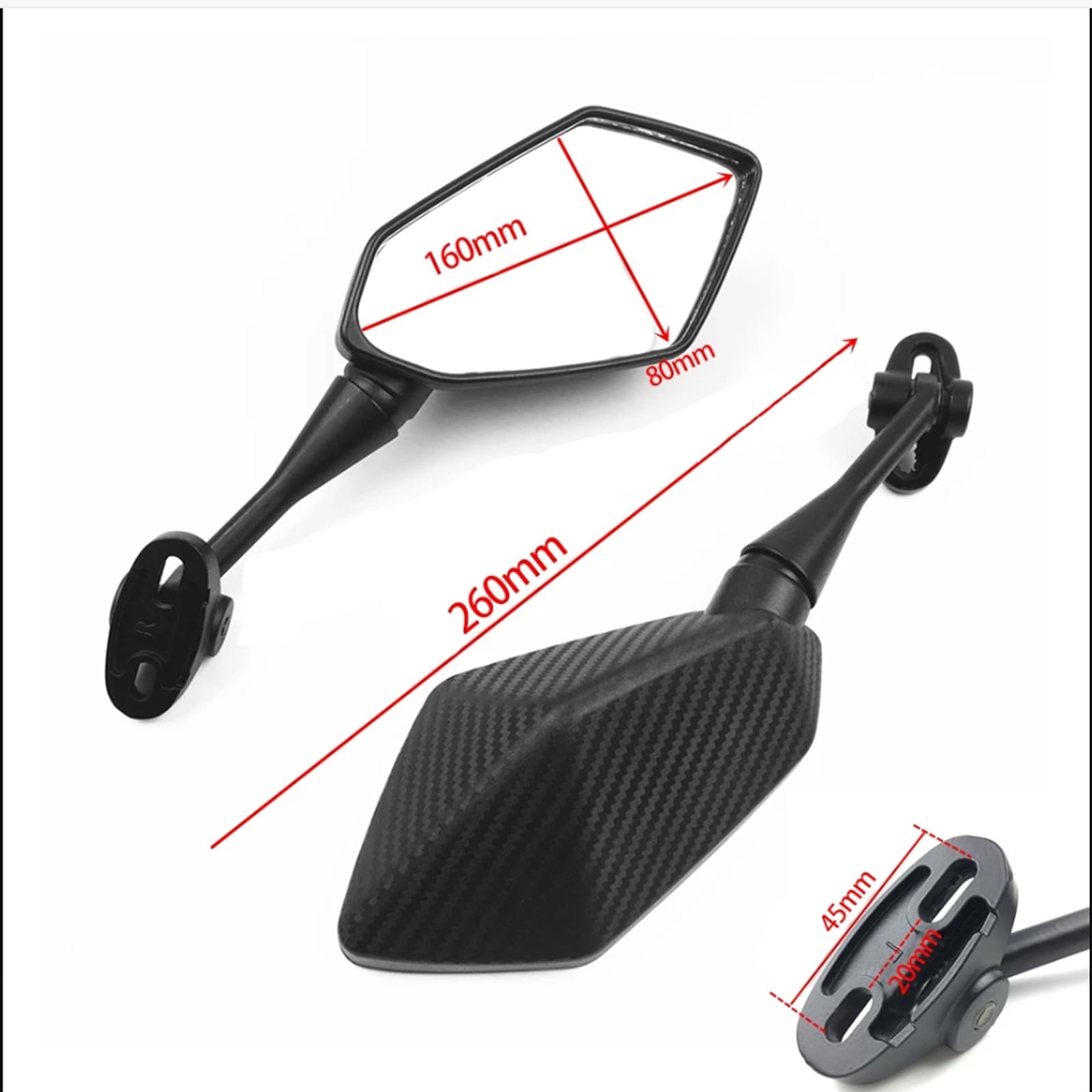 Heart Horse Specchietti Retrovisori per Moto Universali - 2 Pezzi - Specchietti Laterali Diamante Pentagonali Regolabili a 360°, con Staffe e Viti, Omologati E-Mark