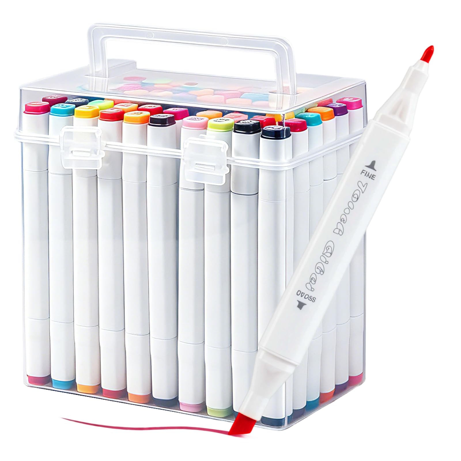 SUNNYNEST 60 Colours Water-Based Markers Set, Dual Tip Colouring Pens with Brush & Chisel Nibs for Drawing, Sketching, Calligraphy, Journaling, Anime & Manga Art, Art Markers with Storage Box