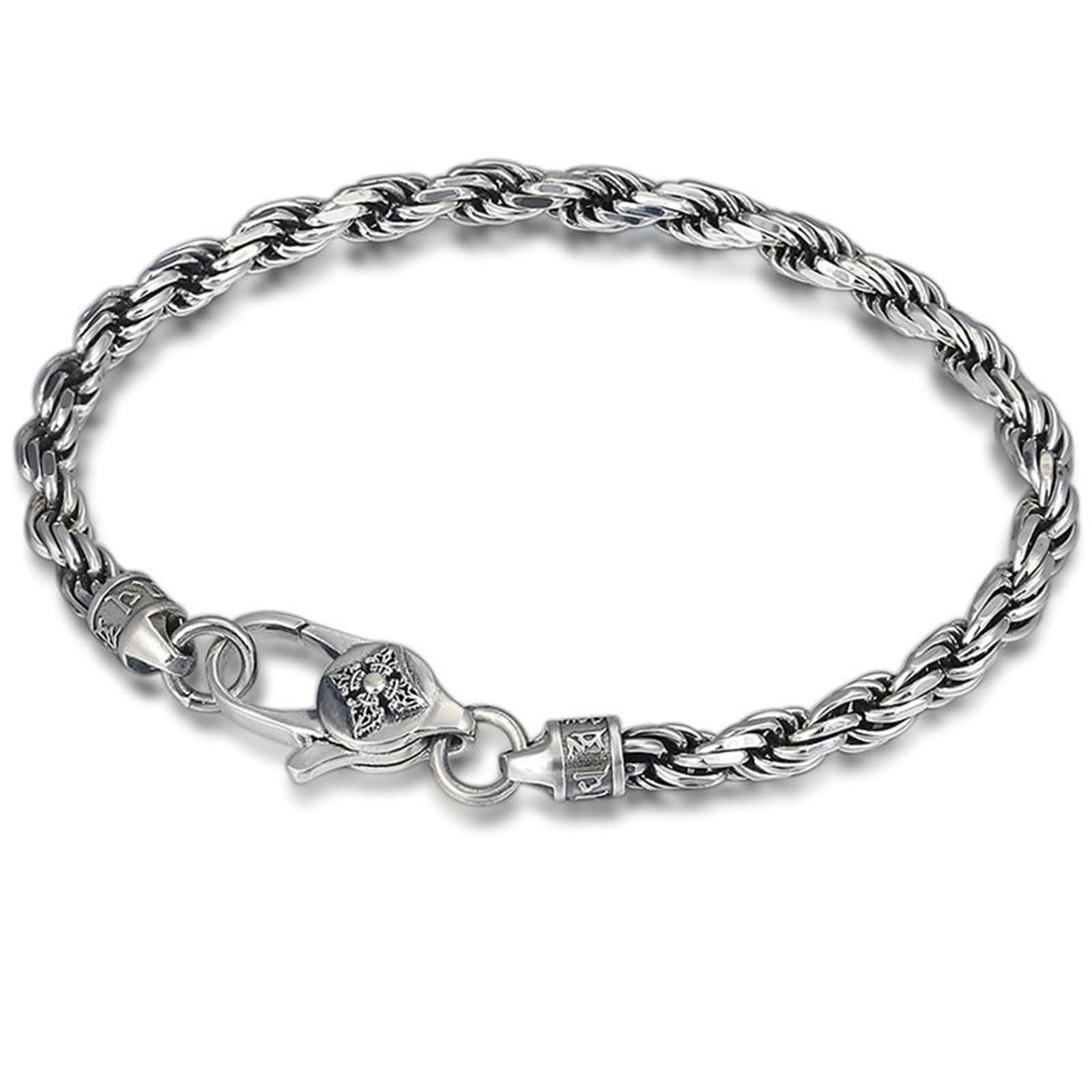 Herren Sterling S925 Silber Armreifen Kordelkette Armband