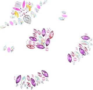 Abaodam 2 Folhas De Adesivos De Rosto Jóias De Rosto De Festival Jóias De Rosto Rave Pedras Preciosas Adesivos Corporais Adesivos De Sereia Gemas De Maquiagem Tatuagens De Strass