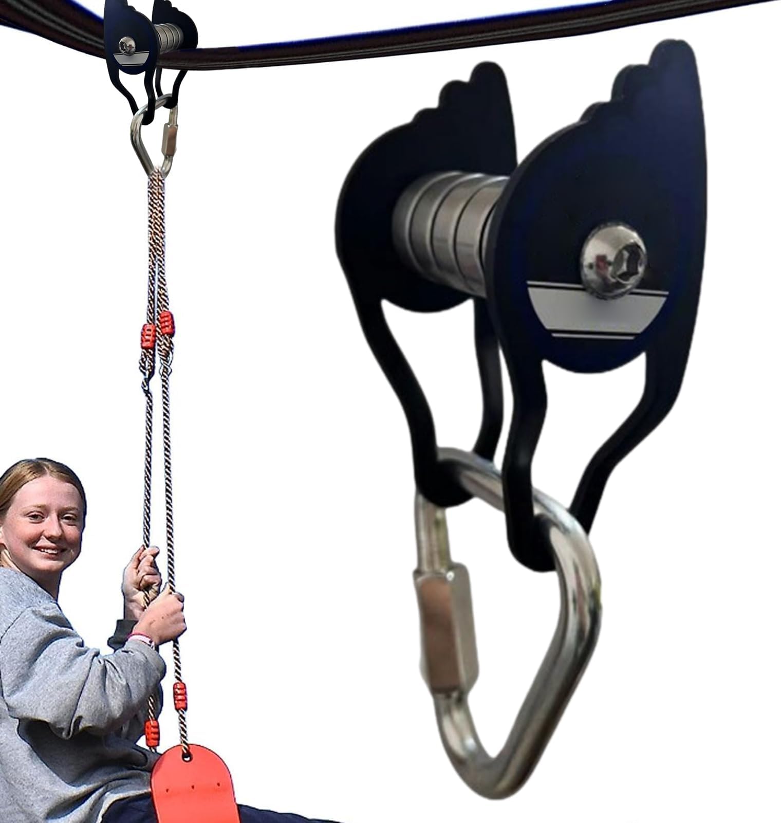 Zip-Line Kit for Outdoor Backyard - Pulley with 6 Rollers, Strong Carrying Button | Fun Set, Easy Installation Equipment, Adventure Park Game Equipment, Exciting Outdoor FA