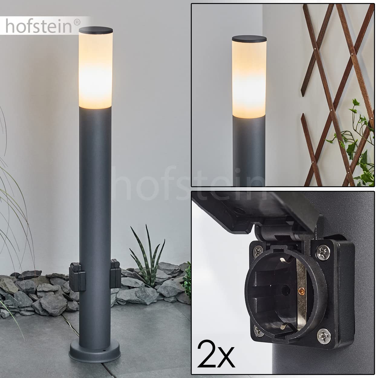 Lampada per sentiero da esterno Caserta con 2 prese, lampada moderna con base in metallo/plastica in antracite/bianco, 80cm, lampada da giardino, E27, illuminazione da giardino IP44, senza lampadina/e