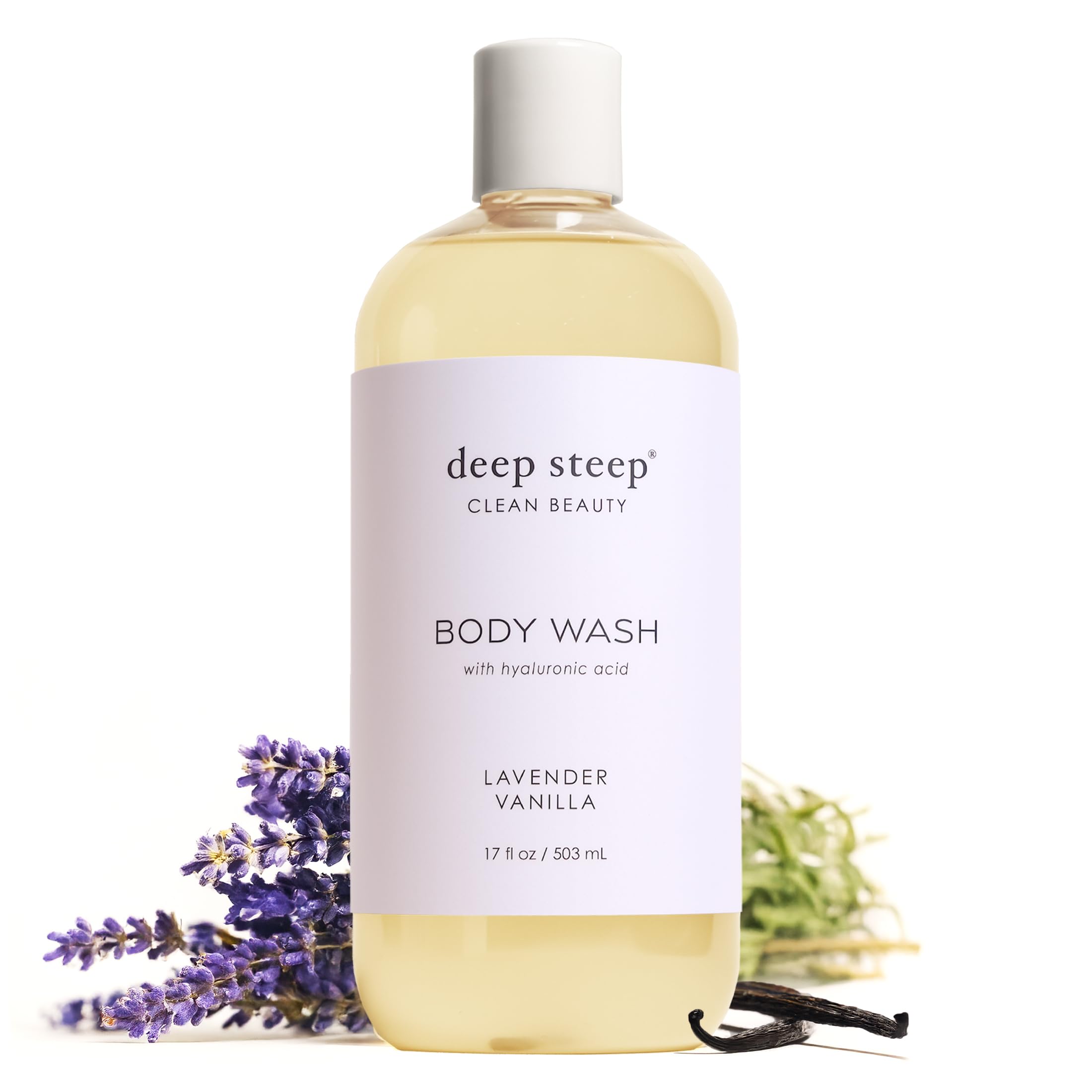 Deep Steep Lavender Vanilla Body Wash, Hydrating Shower Gel with Hyaluronic Acid & Shea Butter for Sensitive Skin, Bodywash for Women & Men, 17 Fl Oz,