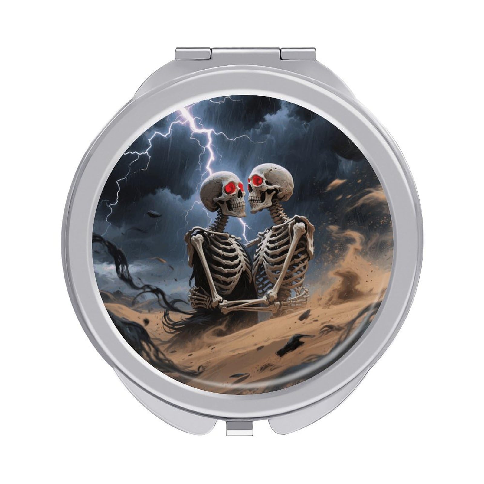 VstaDank The Lovers Skull Travel Makeup Mirror 2 X /1 X Magnifying Mini Vintage Pocket Mirror for Purse Small Portable Folding Small Round Mirrors Portable Vanity Mirrors for Women