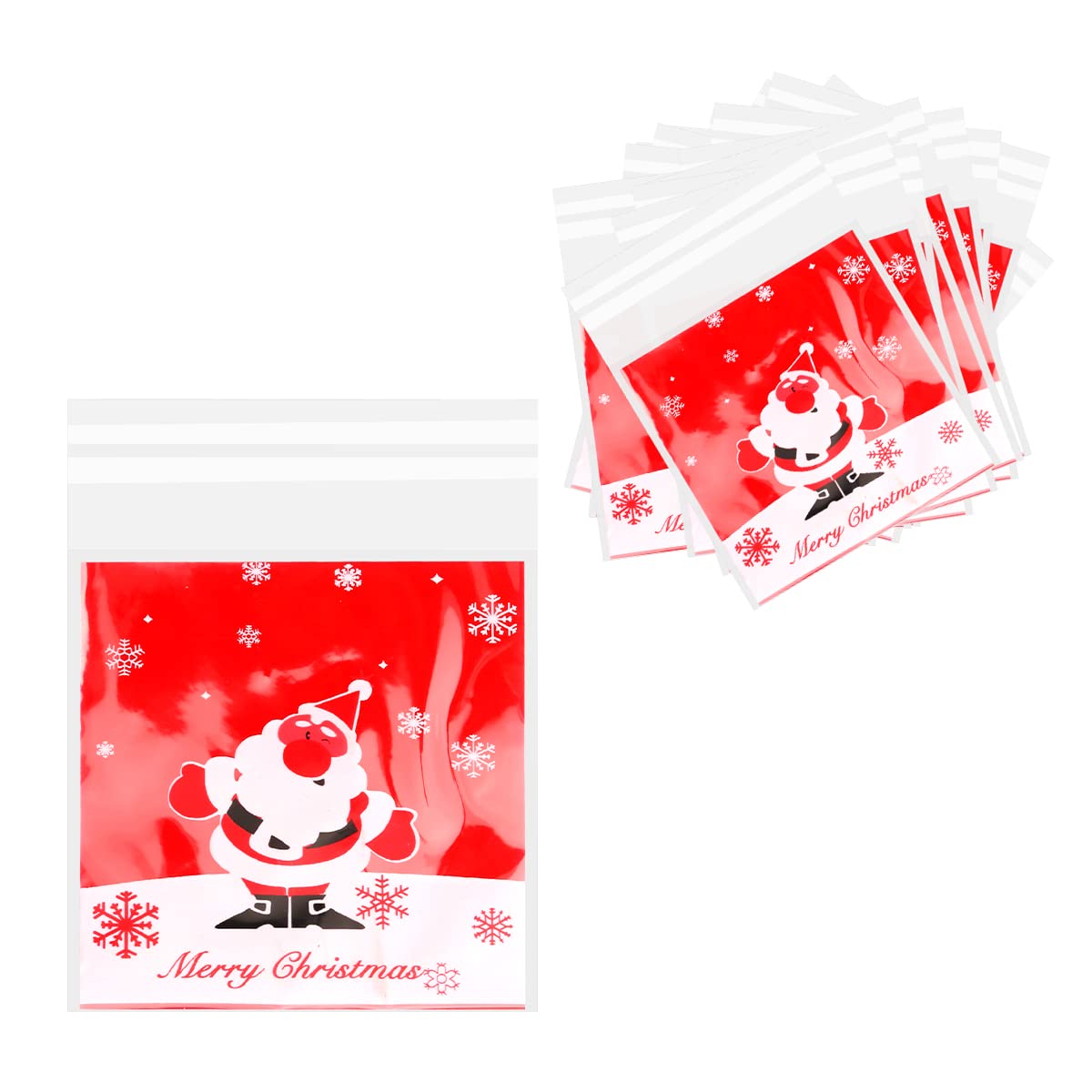 Jagowa 100pc Self-Adhesive Christmas Cookie Bags & Stickers - Festive Snack Bags for Holiday Party Decor