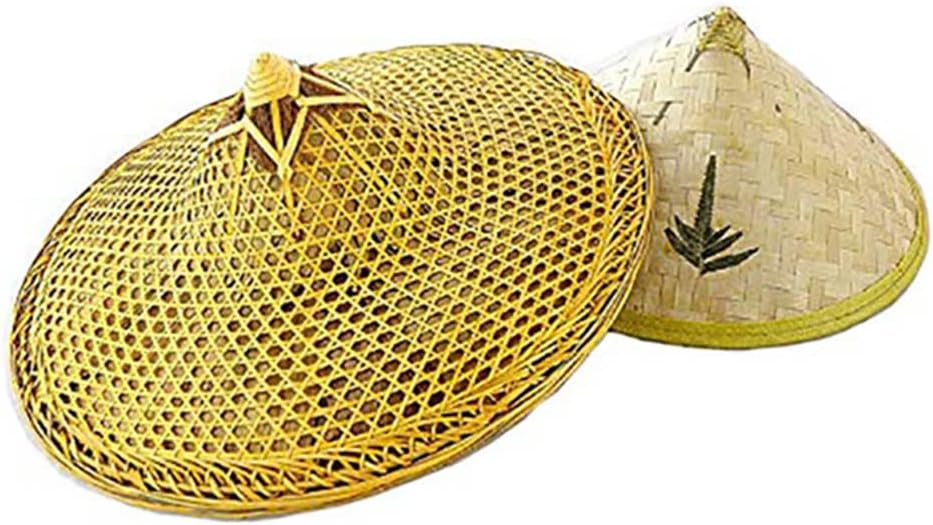 SUNNYHILLPack of 2 Chinese Handmade Natural Bamboo Fishing Braid Hats Clear Oil and Green Leaf Hat