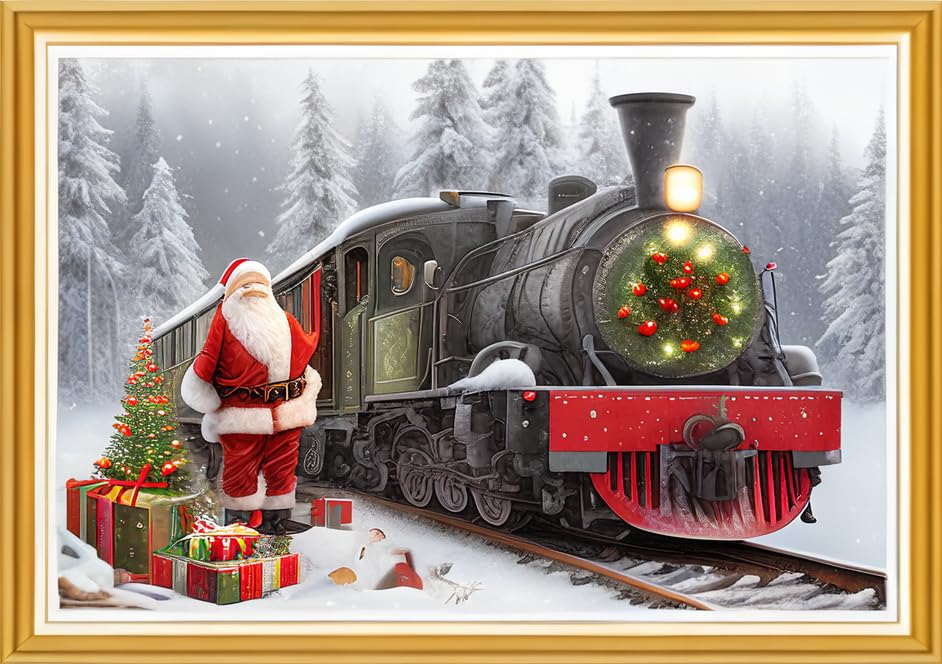 Image of Joyhoor Cross Stitch Kits for Beginners Stamped Cross-Stitch Supplies Needlework preprint Embroidery Kits for Adults DIY Needlepoint Kits Embroidery Patterns 11CT-Christmas Train 16x20 inch