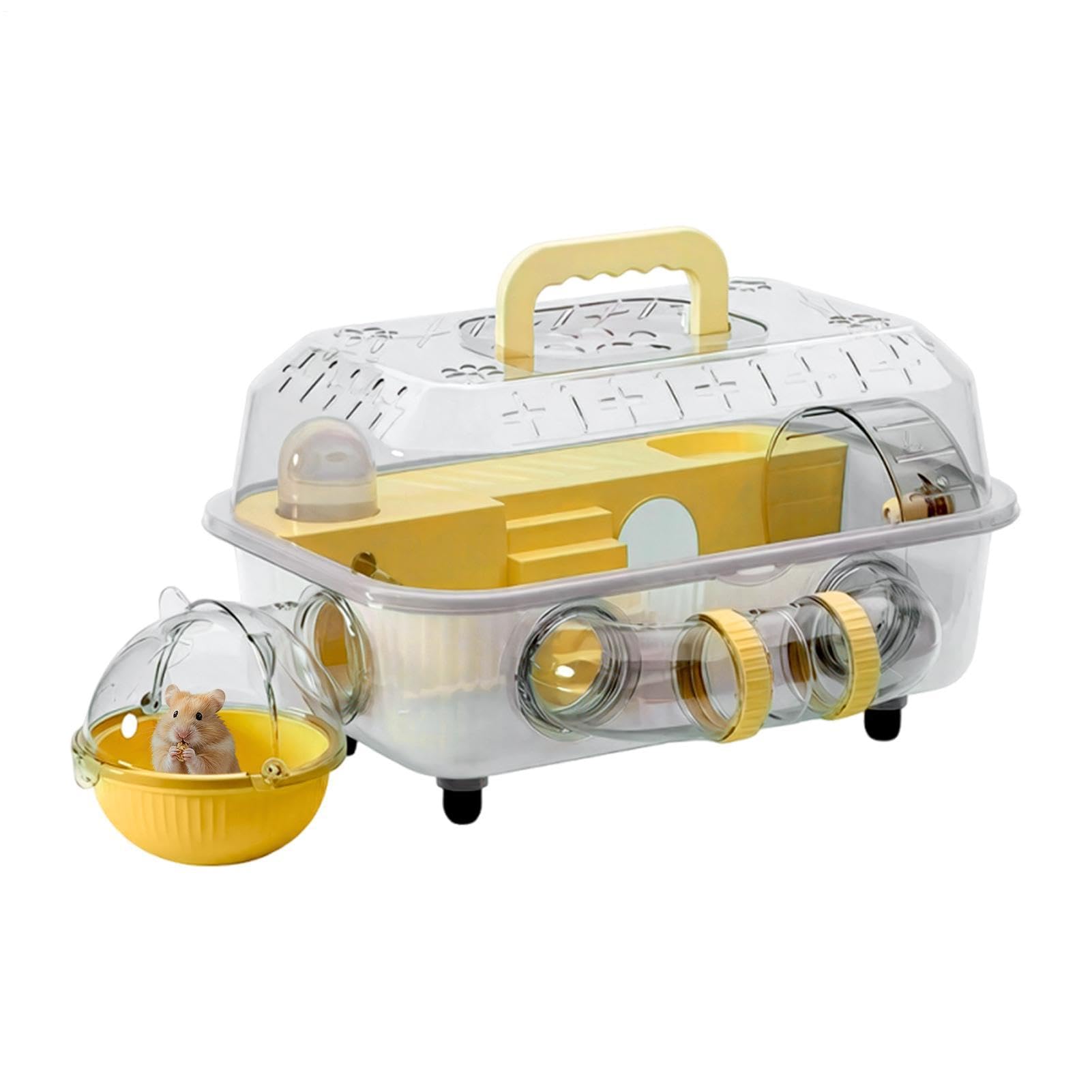 Hamster Cage,2-Layer Assembled Transparent Crate - with Tunnel and Silent Wheel 14.57x9.84x8.66in Mice Cage - for Gerbil Pet Mice Small Animal Indoor Outdoor Exercise Bedding Resting Sleeping