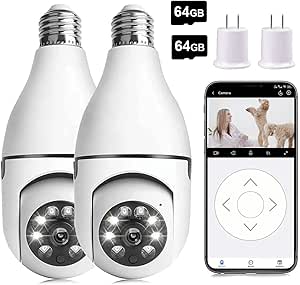 Light Bulb Security Camera, 1080P Wireless 2.4GHz/5GHz WiFi Outdoor Home Security Camera, 360° with Night Vision Light Socket Camera (2 Pack) asin的图片
